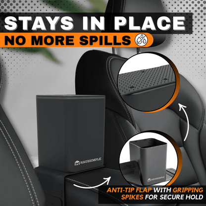 Compact Car Trash Can, 2L Leakproof Garbage Bin with Anti-Tip Stability Wings, Anti-Slip Base, Includes Trash Bags, Black, Medium Size, Universal Fit for Cars, SUVs, Trucks