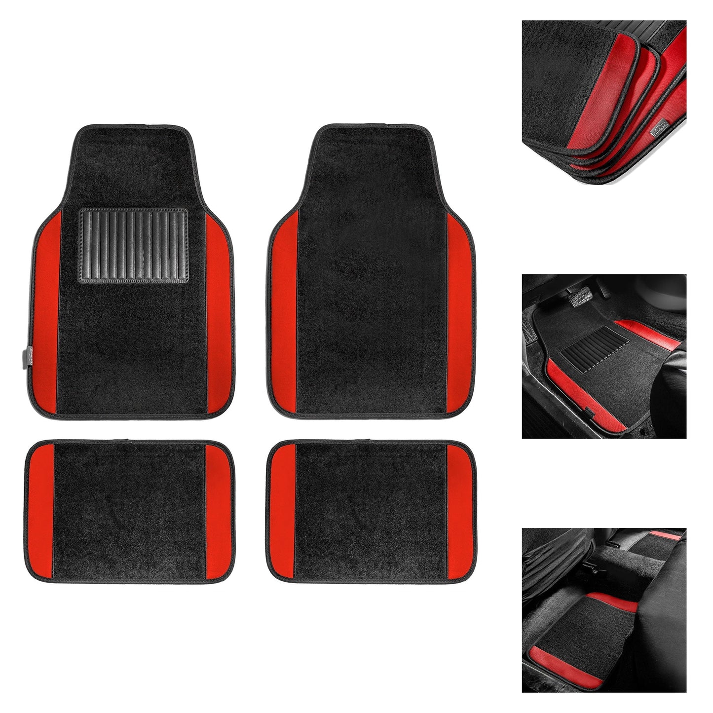 FH Group Universal Fit Premium Carpet Car Floor Mats Front & Rear Full Set - Red F14407RED