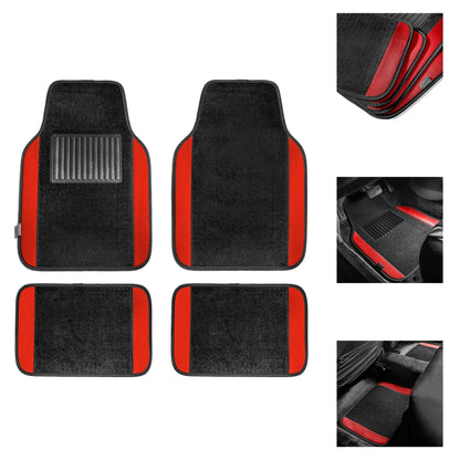 FH Group Universal Fit Premium Carpet Car Floor Mats Front & Rear Full Set - Red F14407RED