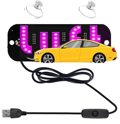 Led Light Signs for Car, Taxi Sign Light Windshield, Glow LED Sign Decal Stickers with Suction Cups Flashing Hook on Car Window LED Bright Lights USB Plug (Pink)