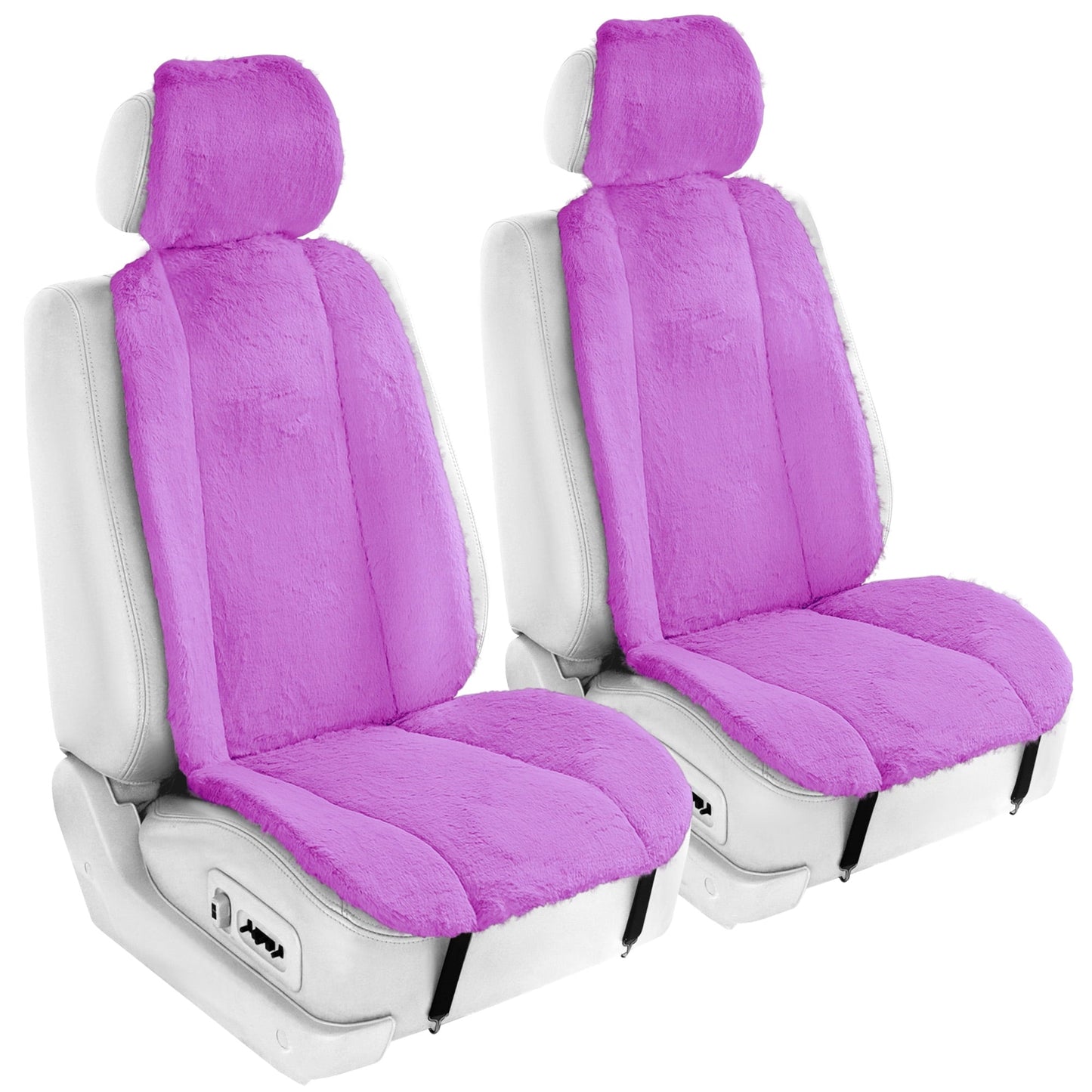 FH Group Universal Fit Doe16 Faux Cozy Soft Fluffy Warm Fur Car Seat Cushions Fit For Car Truck SUV Van, Comfortable, Warmth & Breathable – Purple Front Set