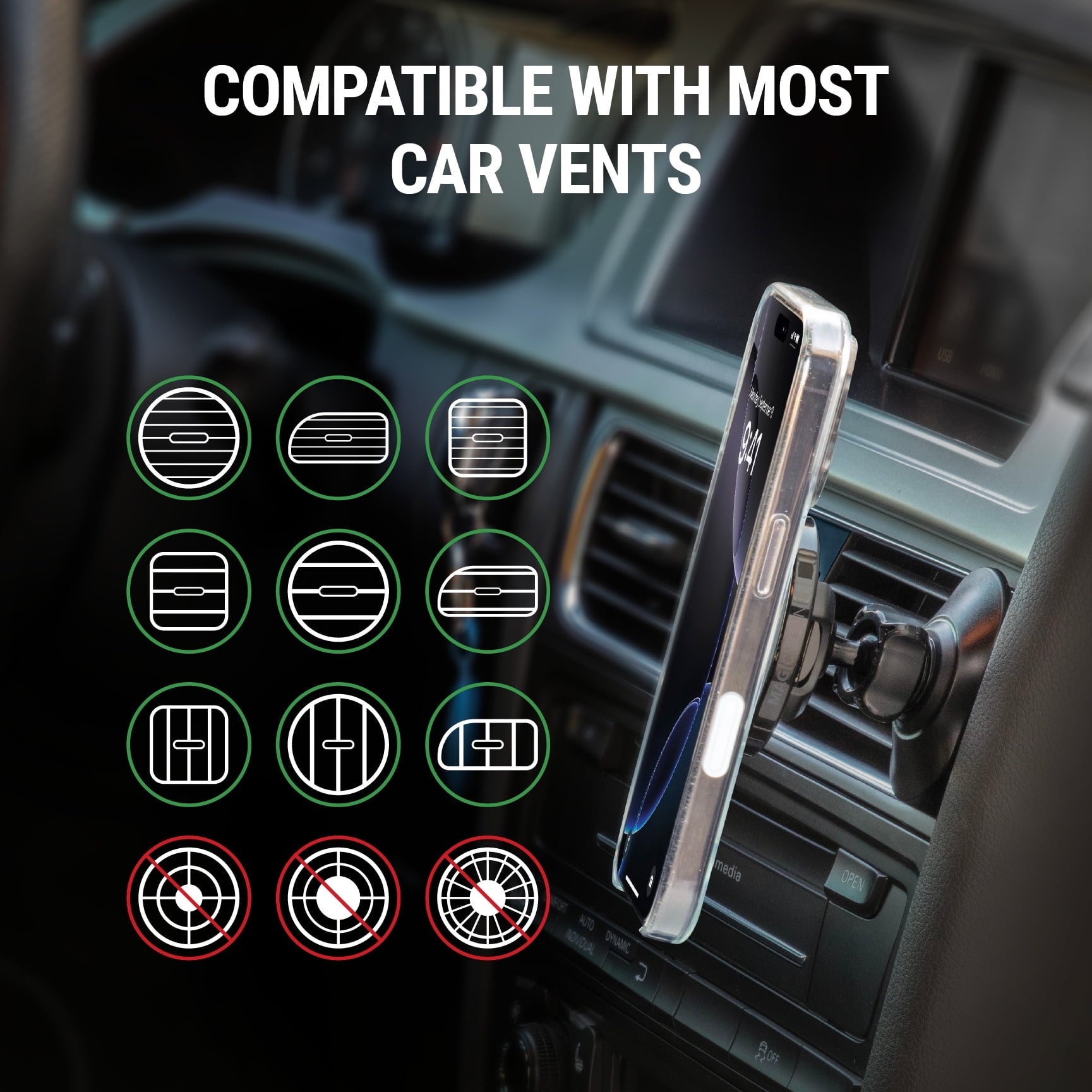 Scosche SMS2ODVR-SP MagicMount MS 5-in-1 MagSafe Car Phone Mount - Back of Screen, Dash or Vent Mount