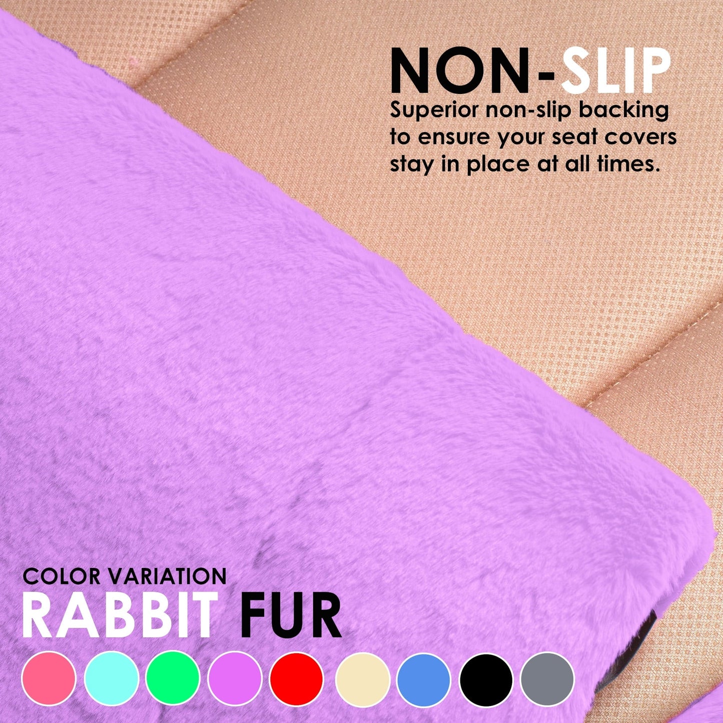 FH Group Universal Fit Doe16 Faux Cozy Soft Fluffy Warm Fur Car Seat Cushions Fit For Car Truck SUV Van, Comfortable, Warmth & Breathable – Purple Front Set
