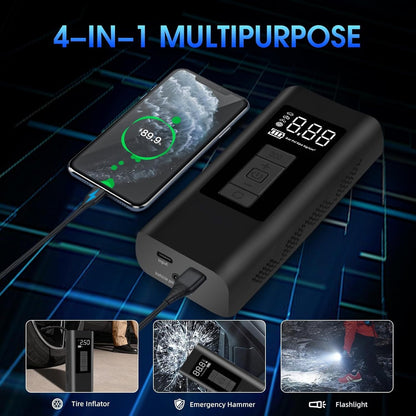 Tire Inflator Portable Air Compressor, 160 PSI Air Pump with 12000mAh Battery, Auto-shutoff for Cars, Digital Pressure Gauge, Emergency LED Light