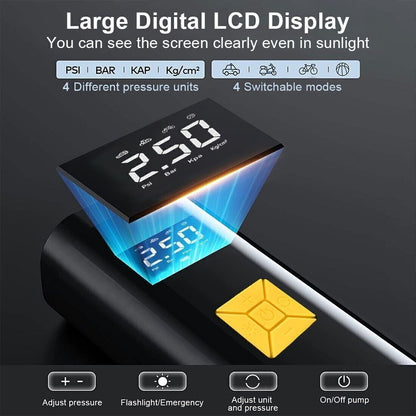 150 PSI Air Compressor Tire Inflator Fits Car Moto Bike Tires Air Pump Cordless