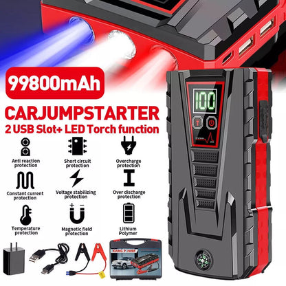 DEISNGB Portable Car Jump Starter 5000A Peak, 99800mAh Battery, LED Charger, Power Bank, Safety Features