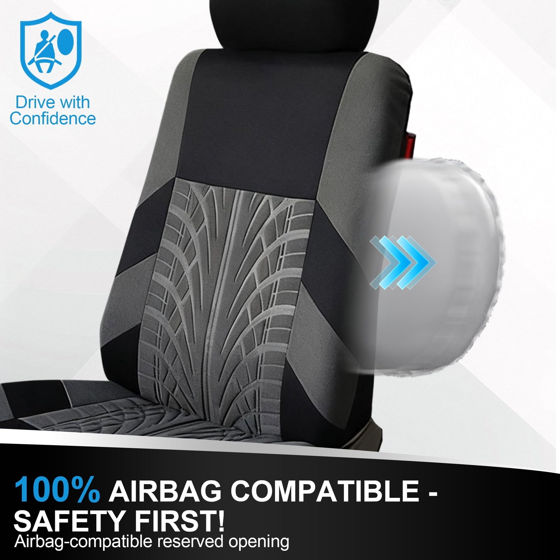 FLORAY 9-Piece Car Seat Covers Full Set - Airbag Safe, Thickened, Split Rear, Machine Washable - Universal Fit for Cars, SUVs, Trucks, Gray