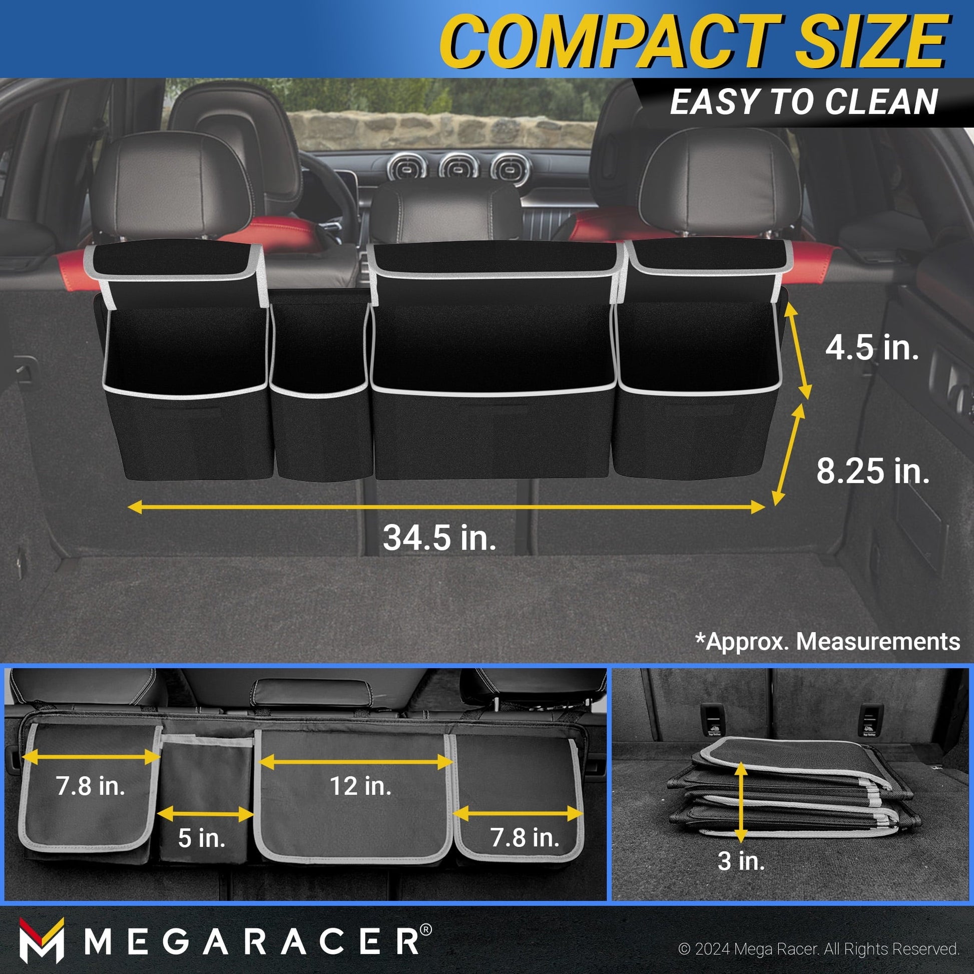 Mega Racer Black Backseat Trunk Organizer for SUV, Hatchbacks, Trucks, Minivans, Wagons - 1 Piece