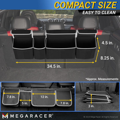 Mega Racer Black Backseat Trunk Organizer for SUV, Hatchbacks, Trucks, Minivans, Wagons - 1 Piece
