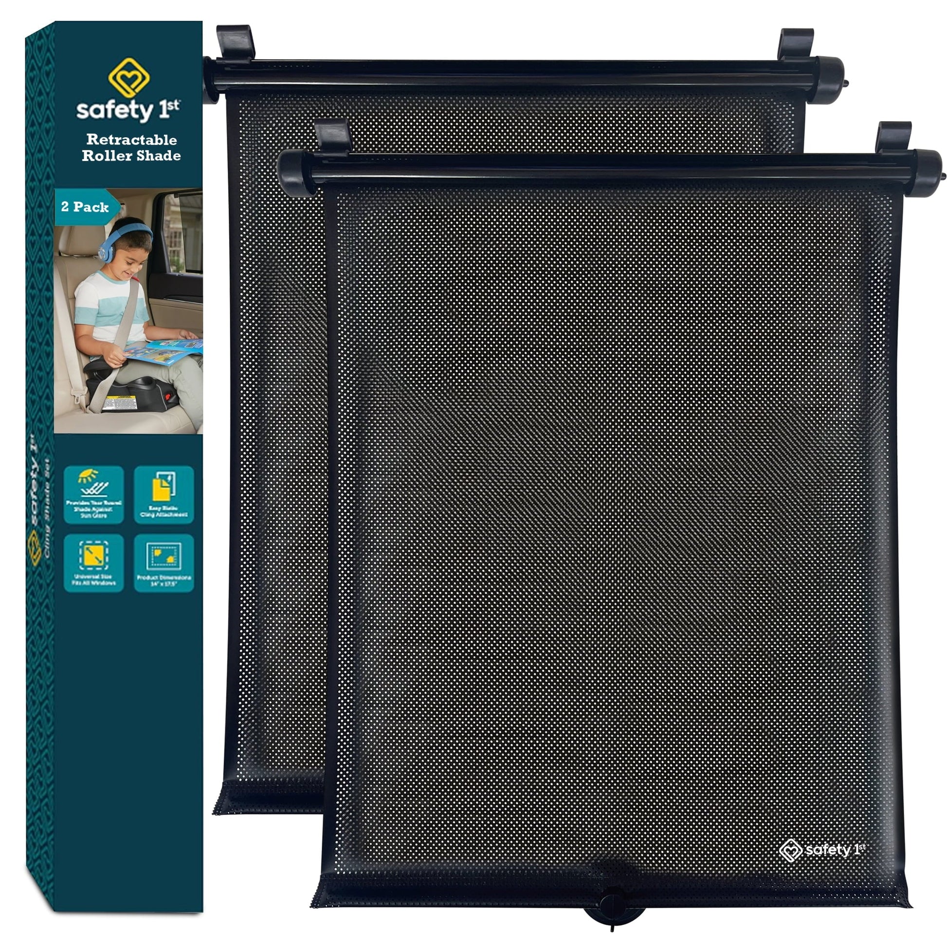 Safety 1st Retractable Roller Shade Sun Protection for Car Windows, 2-Pack