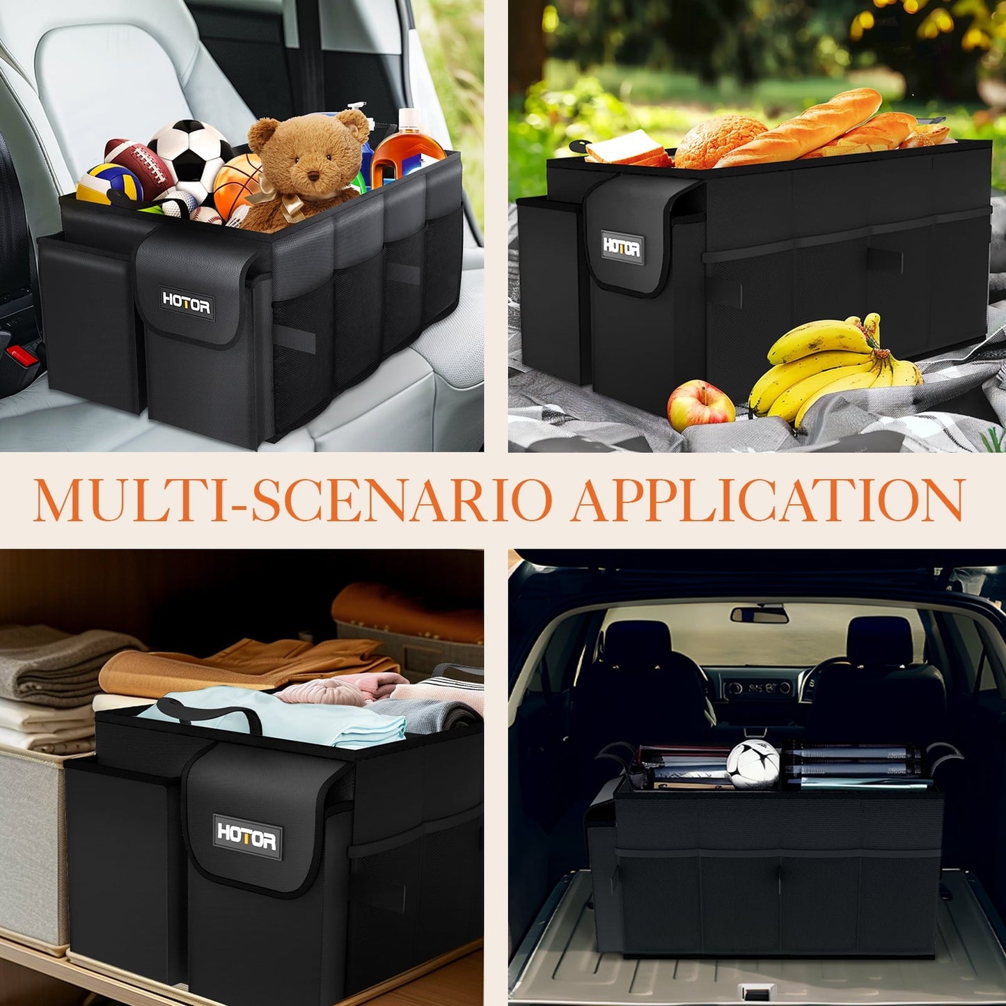 HOTOR Trunk Organizer for SUV - 2 Compartments & 6 Pockets Trunk Organizer for Car, Car Organizers and Storage