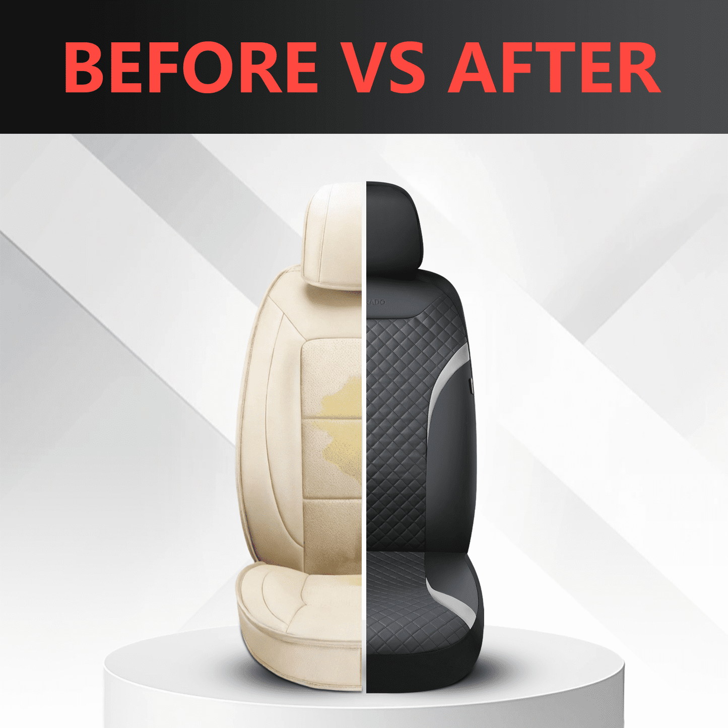 Coverado PVC&Fabric Car Seat Covers, Front and Back Car Seat Protectors, 5 Seats Universal Fit for Most Cars SUV Trucks, Black