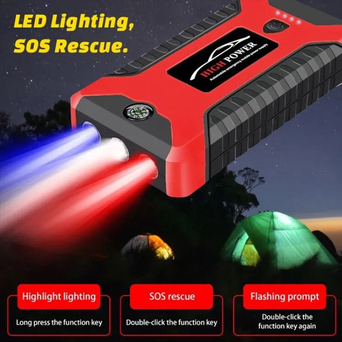 DEISNGB Car Jump Starter,Battery Jump Starter with USB Quick Charge(for All Gas or Diesel Engine) Charger Booster Powerbank Car, Portable Power Bank Charger with Built-in LED Bright Light
