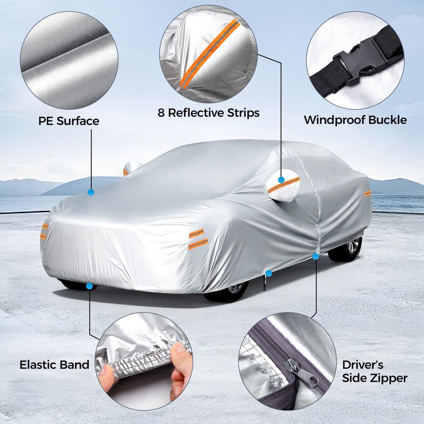 Tsumbay Car Cover Waterproof All Weather for Automobiles,Outdoor Full Exterior Covers Sedans Length 186 to 193, 194 To 208, Rain Winter Sun Protection Fit To