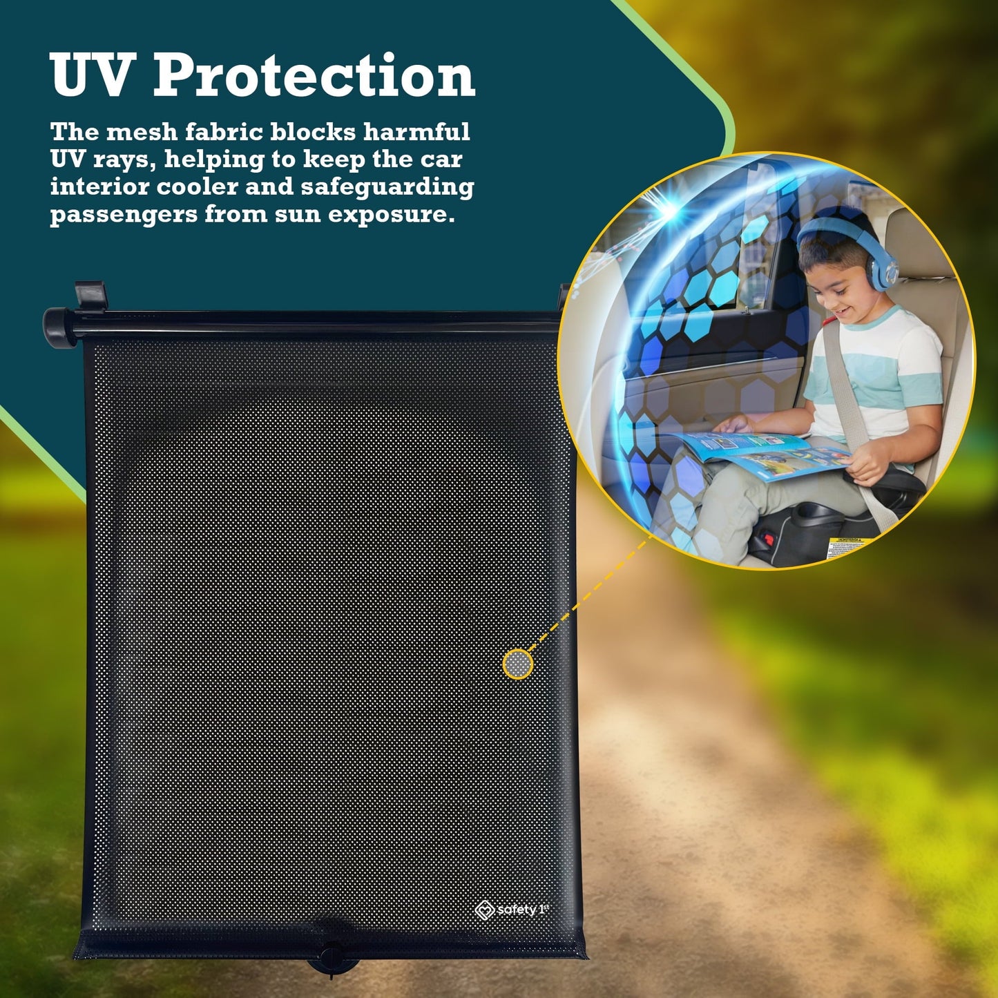 Safety 1st Retractable Roller Shade Sun Protection for Car Windows, 2-Pack