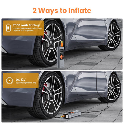 NEXPOW Tire Inflator Portable Air Compressor, 150 PSI Air Pump for Car Tires with Pressure Gauge, LED Light and Auto Shut-Off, Cordless Pump with Dual Power Supply for Cars, Bikes, Balls