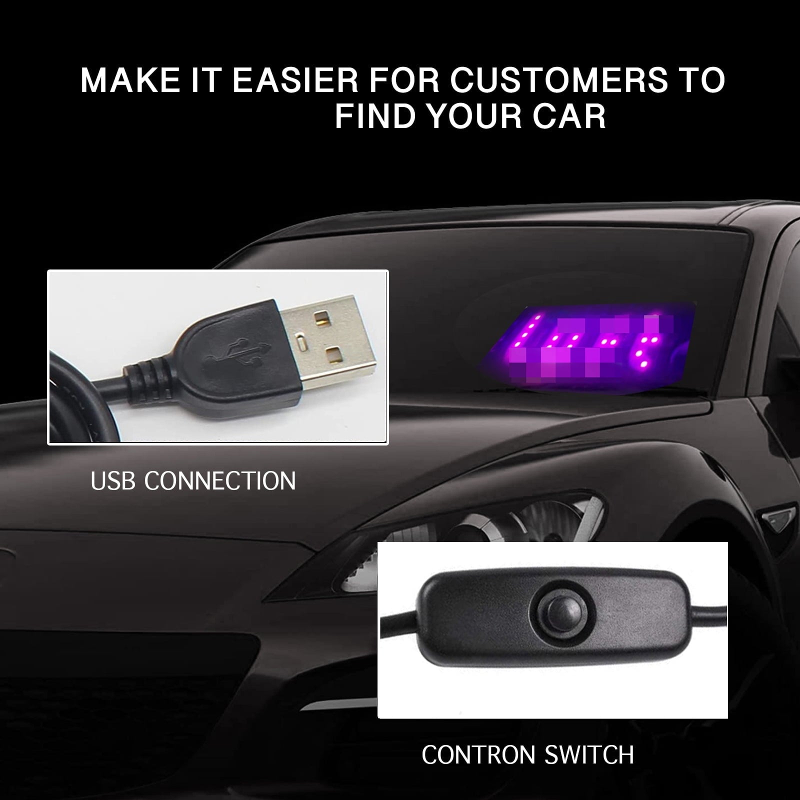 Led Light Signs for Car, Taxi Sign Light Windshield, Glow LED Sign Decal Stickers with Suction Cups Flashing Hook on Car Window LED Bright Lights USB Plug (Pink)