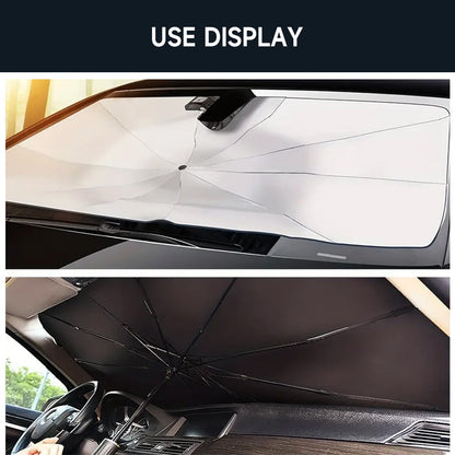 BYXAS 2 Pack 2025 Upgraded Car Windshield Sun Shade [Cool Down by 75°] with Heat Insulation Coating, Foldable Sunshade Umbrella Flexible Handle & Ribs, (55"x31") for Most Car, SUV, Truck, Van
