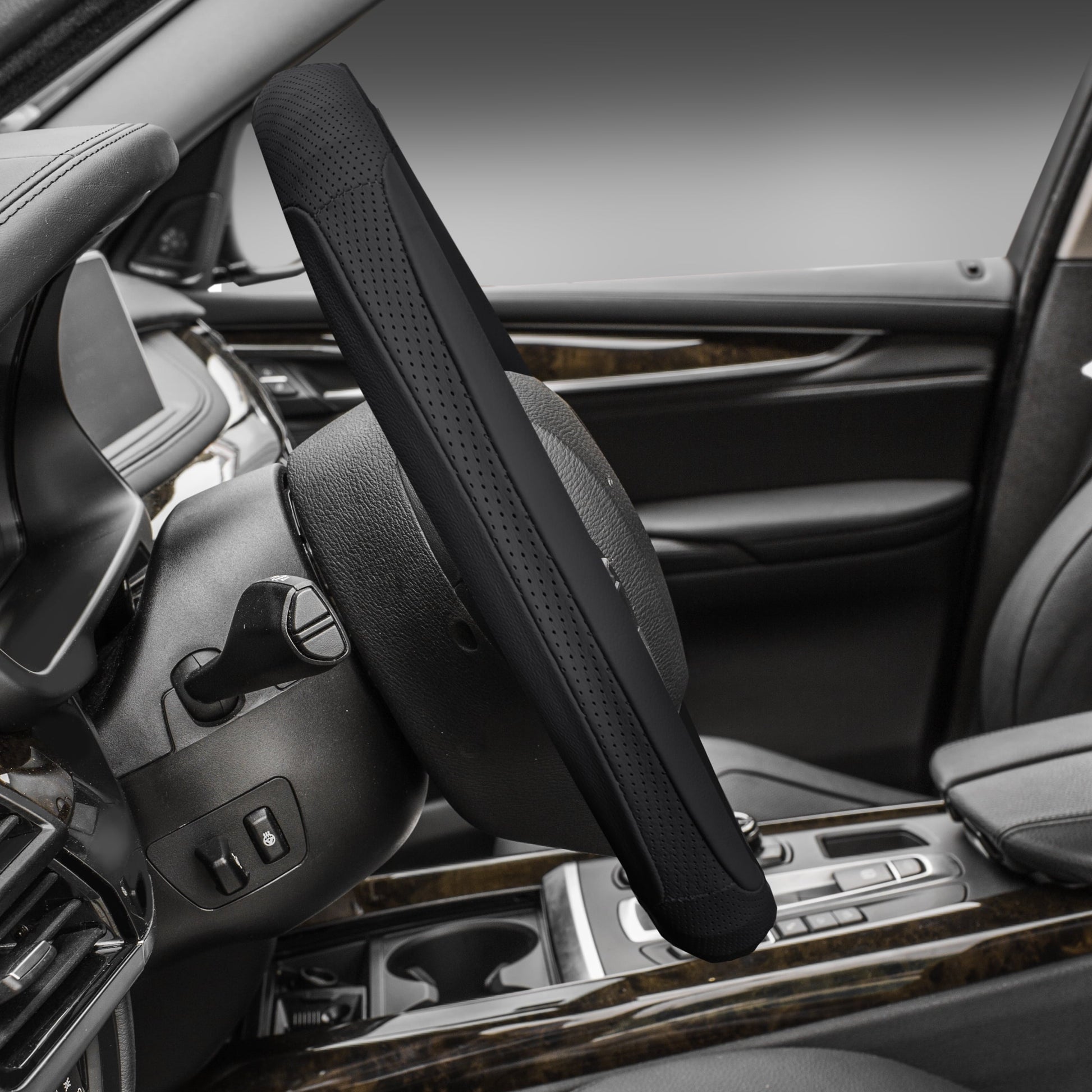 FH Group Perforated Genuine Leather Steering Wheel Cover Fits 14.5 - Black