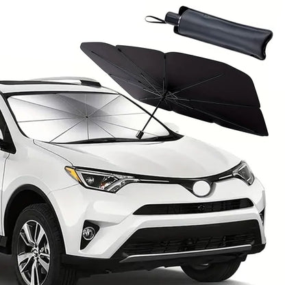 BYXAS 2 Pack 2025 Upgraded Car Windshield Sun Shade [Cool Down by 75°] with Heat Insulation Coating, Foldable Sunshade Umbrella Flexible Handle & Ribs, (55"x31") for Most Car, SUV, Truck, Van