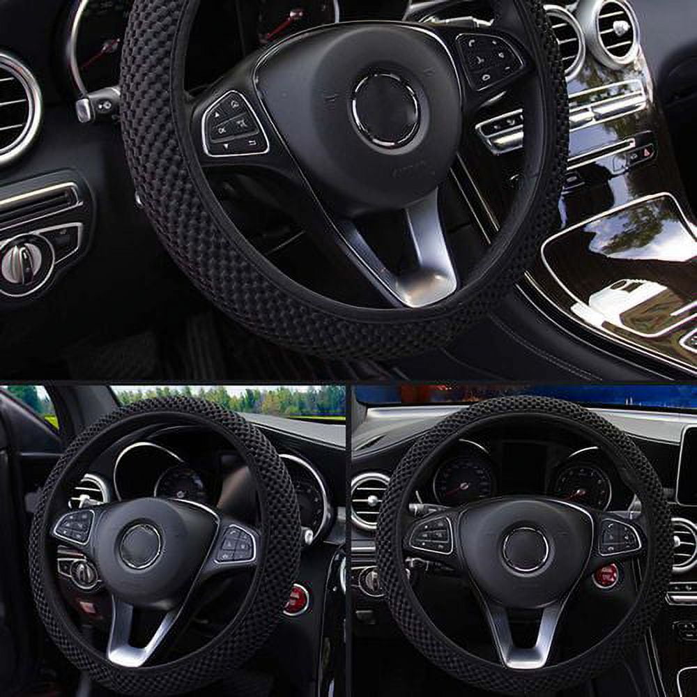 PWFE Universal 38cm Car Auto Steering Wheel Cover Elastic Ice Silk Summer Cool Non-Slip Auto Accessories(Beige)