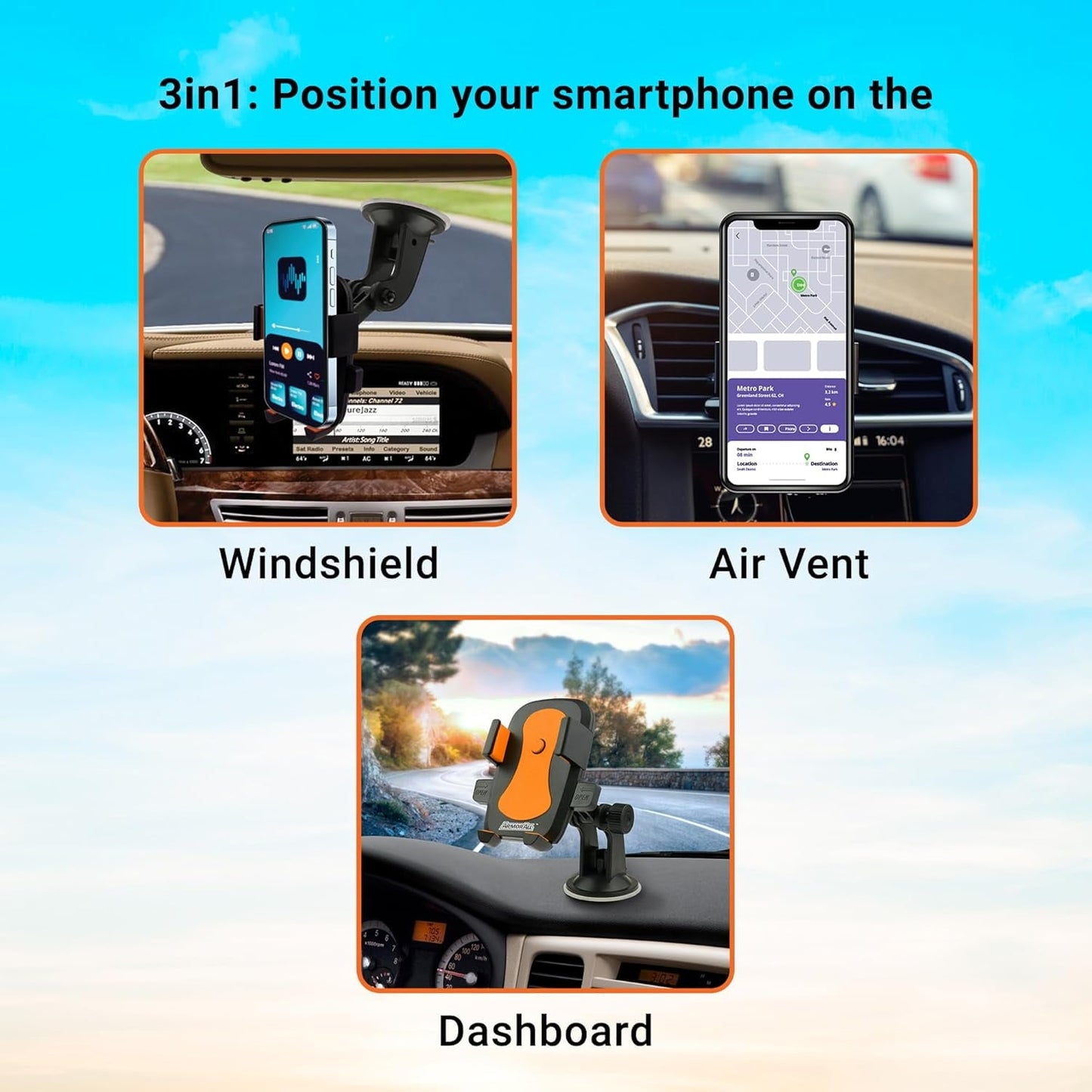 Armor All Universal Smartphone Mount with Dashboard, Windshield, and Air Vent Mounting Systems, Great for Phone Calls and GPS