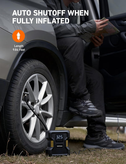 AstroAI Tire Inflator Air Compressor Portable 150PSI Metal Cylinder Fast Inflation Pump 12V DC with LED Light for Cars, Bicycles, Other Inflatables, Car Accessories