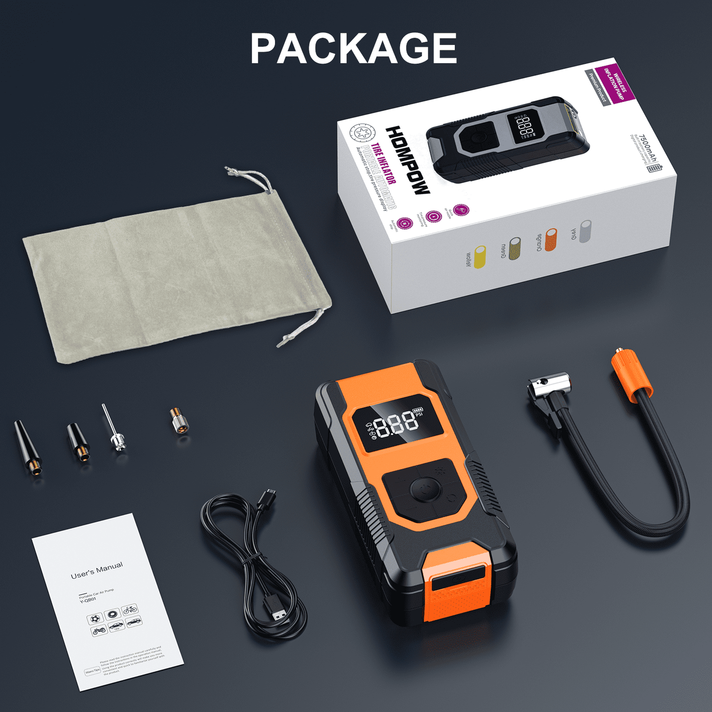 HOMPOW 150 PSI Cordless Tire Inflator - 3X Faster Portable Air Compressor with Digital Gauge, 12V DC Power Bank Compatible, for Car/Motorcycle/Bike Tires