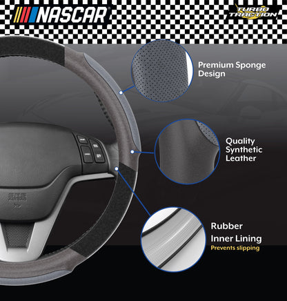 NASCAR Steering Wheel Cover | Grip & Comfort | Synthetic Leather & Suede | Universal Fit 14.5"-15.5" For Car, SUV, Truck | Turbo Traction Style