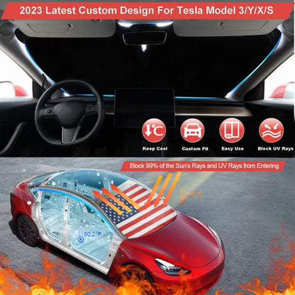Car Sun Shade Us Flag Front Window Windshield Cover For Tesla Model 3 Y S X 2023