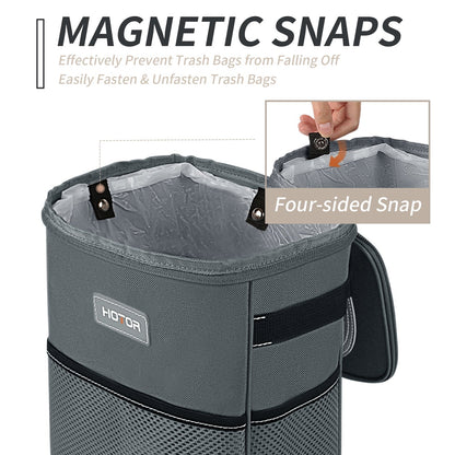 HOTOR Car Trash Can with Lid, Leak-Proof Car Garbage Can with Mesh Pockets, Car Accessories, 2 Gallons, Gray