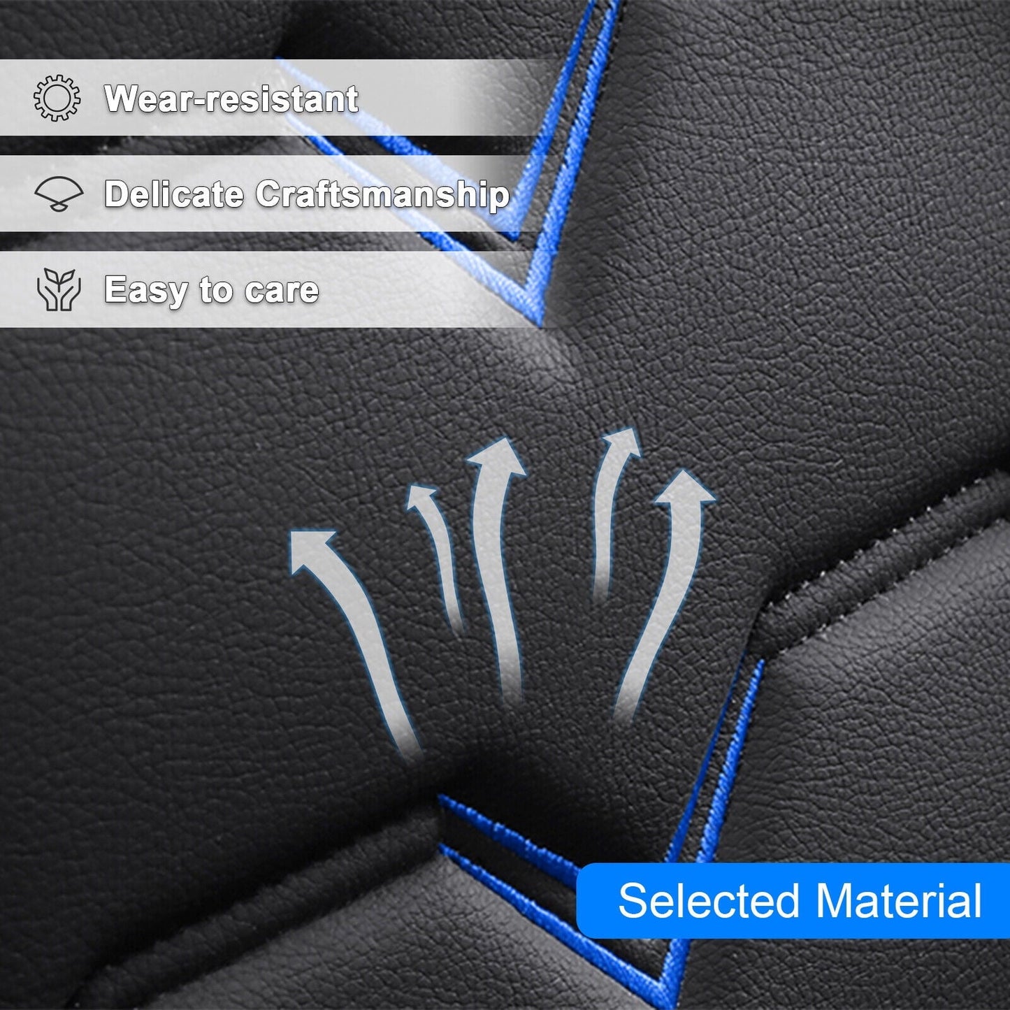 FANOTEK Black/Blue, PU Leather, Waterproof, Cushioned, Front Rear Seat Covers, 5 Pieces