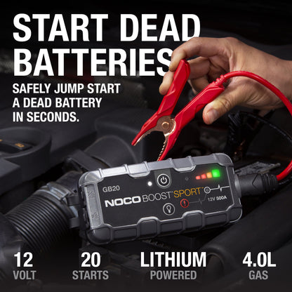 NOCO Boost GB20: 500A 12V UltraSafe Portable Lithium Jump Starter