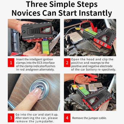 DEISNGB Portable Car Jump Starter 5000A Peak, 99800mAh Battery, LED Charger, Power Bank, Safety Features