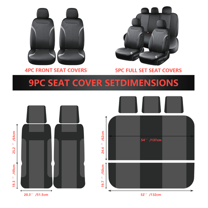 Coverado PVC&Fabric Car Seat Covers, Front and Back Car Seat Protectors, 5 Seats Universal Fit for Most Cars SUV Trucks, Black
