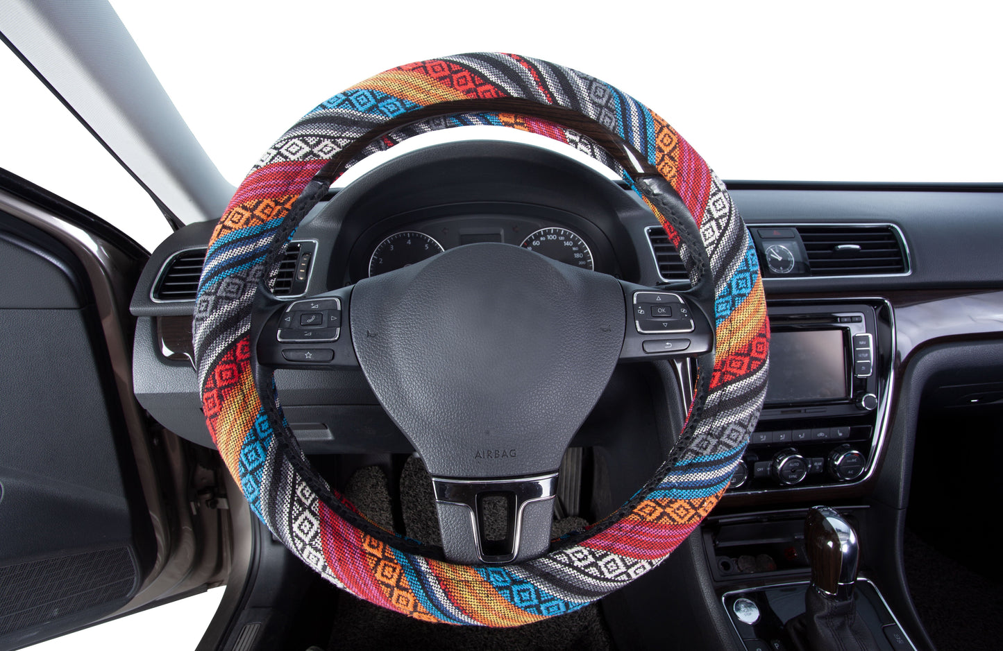 Auto Drive 1 Piece Boho Car Steering Wheel Cover Polyester, Colorful - Universal Fit, 23SWC163