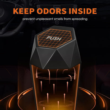 HOTOR Car Trash Can with Lid, 1 pack, Mini Portable Garbage Bin with 15 Bags, Leak-Proof Organizer for Cup Holders and Desktop, Black