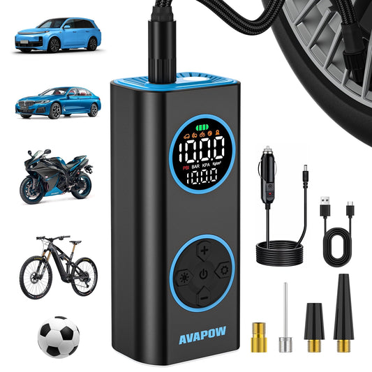 AVAPOW Tire Inflator, Portable Air Compressor 150PSI, Cordless Air Pump for Car Tires with Digital Gauge, Auto Shut-Off, for Car, Bike, Motorcycle Balls