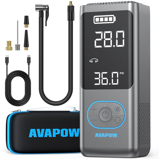 AVAPOW Tire Inflator Portable Air Compressor, 150 PSI Air Pump for Car Tires with Tire Pressure Gauge, 8000 mAh Portable Tire Inflator for Car, Motorcycle, Bicycle and More