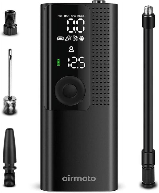 Airmoto Tire Inflator Portable Air Compressor - Air Pump for Car Tires with Tire Pressure Gauge