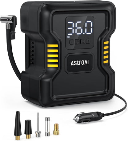 AstroAI Tire Inflator Air Compressor Portable 150PSI Metal Cylinder Fast Inflation Pump 12V DC with LED Light for Cars, Bicycles, Other Inflatables, Car Accessories