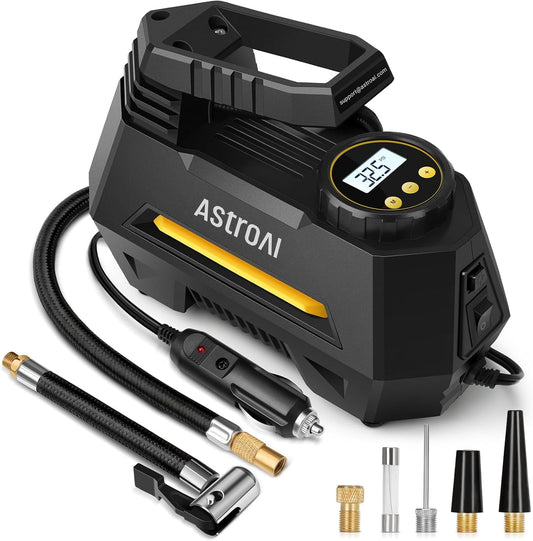 AstroAI Tire Inflator Portable Air Compressor, Air Pump for Car Tires, Car Accessories, 9.8Ft Cord, 12V DC Powered Auto Pump with Digital Pressure Gauge, Emergency LED Light