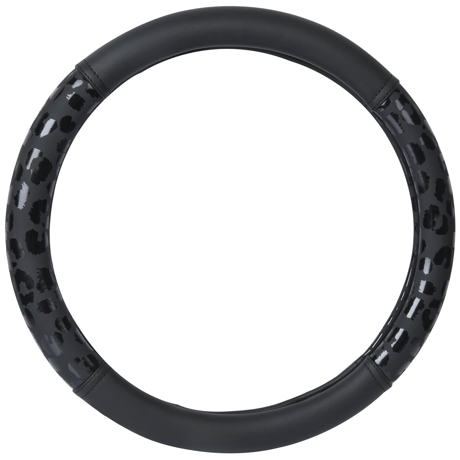 Auto Drive Black Leopard Faux Leather Steering Wheel Cover, Universal Fit for Sedans, SUVs, Set of 1