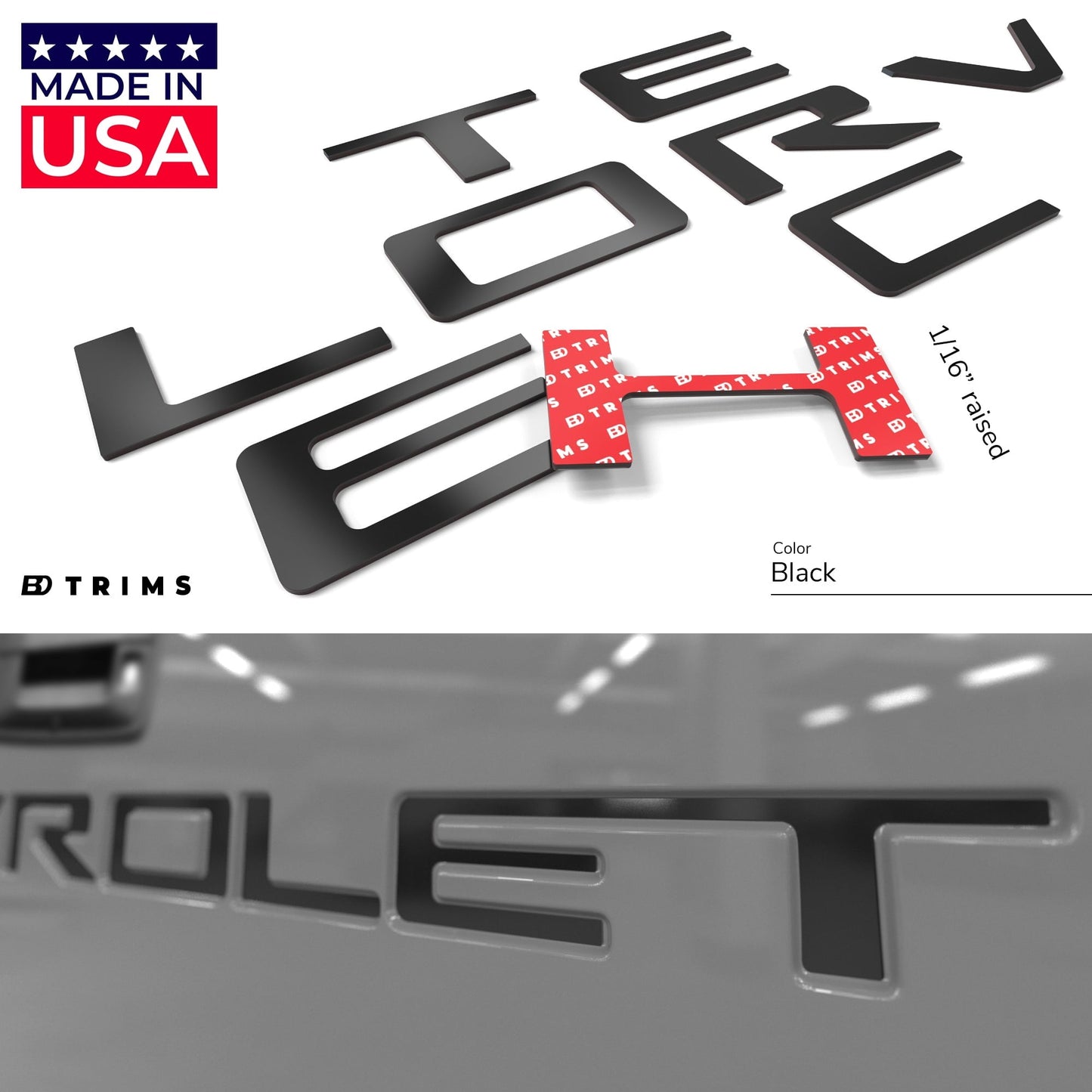 BDTrims | Tailgate Plastic Letters Inserts fits 2019-2024 Silverado Models (Black)