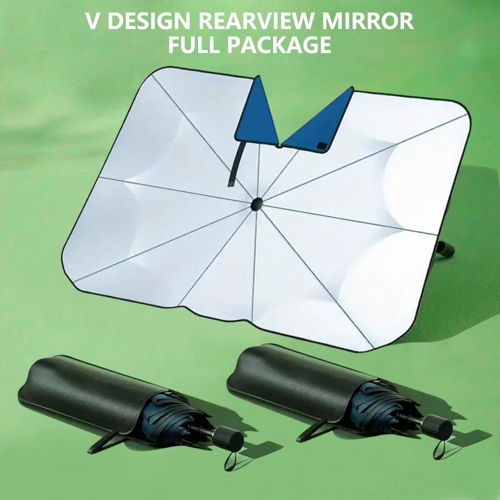 BYXAS 2 Pack 2025 Upgraded Car Windshield Sun Shade [Cool Down by 75°] with Heat Insulation Coating, Foldable Sunshade Umbrella Flexible Handle & Ribs, (55"x31") for Most Car, SUV, Truck, Van