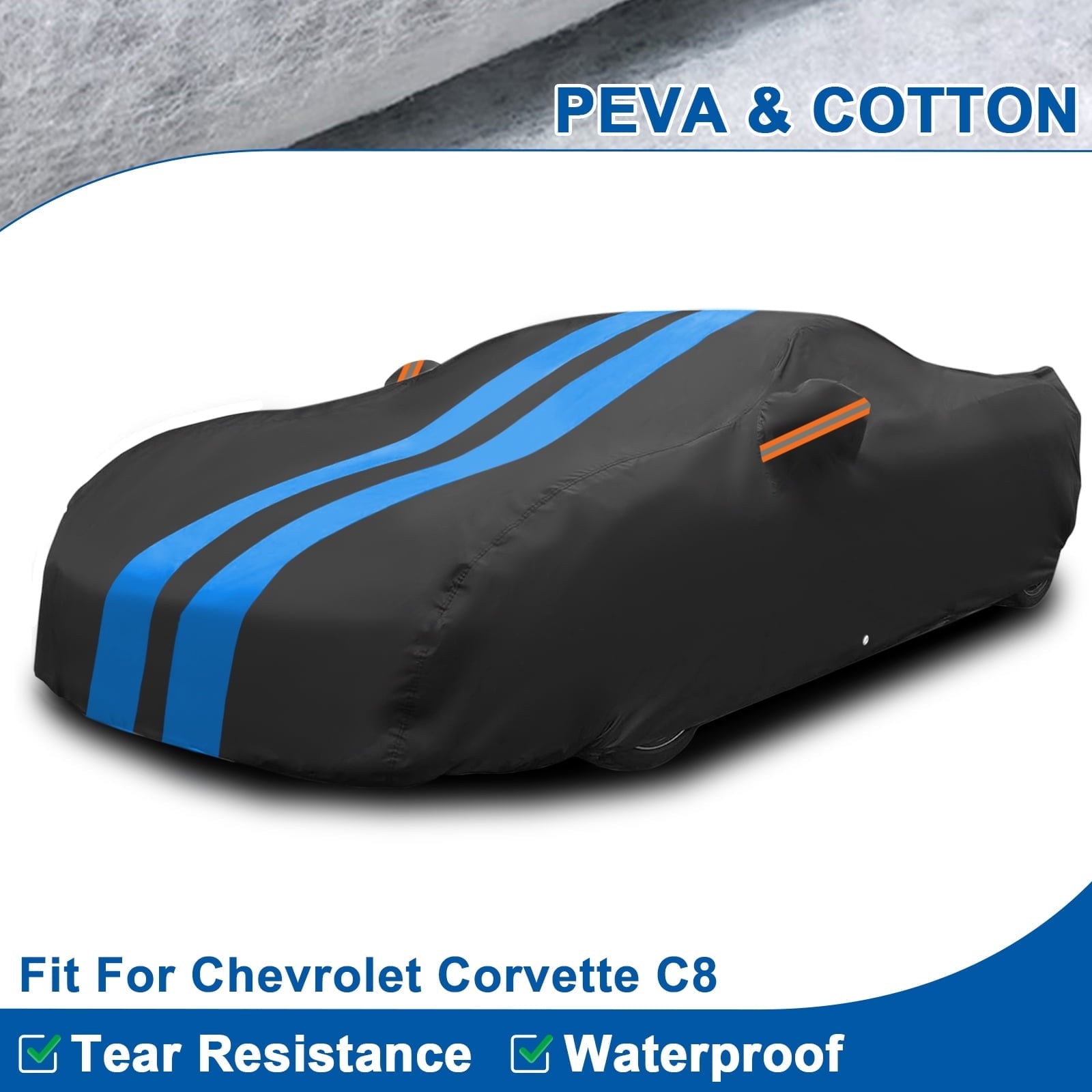 Car Cover Custom Fit for Chevrolet Corvette C8 2020-2024, Upgraded PEVA&Cotton Outdoor Waterproof Sun Rain Snow Protection All Weather Full Exterior Cover Black