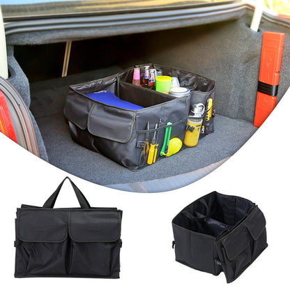 Car Trunk Organizer, Collapsible Multi Compartment Storage Bin with 2 Handles, Holds 20kg, for Groceries, Sports Equipment, Young Ones Toys, Travel, and Emergency Gear, FAJHHA | Black