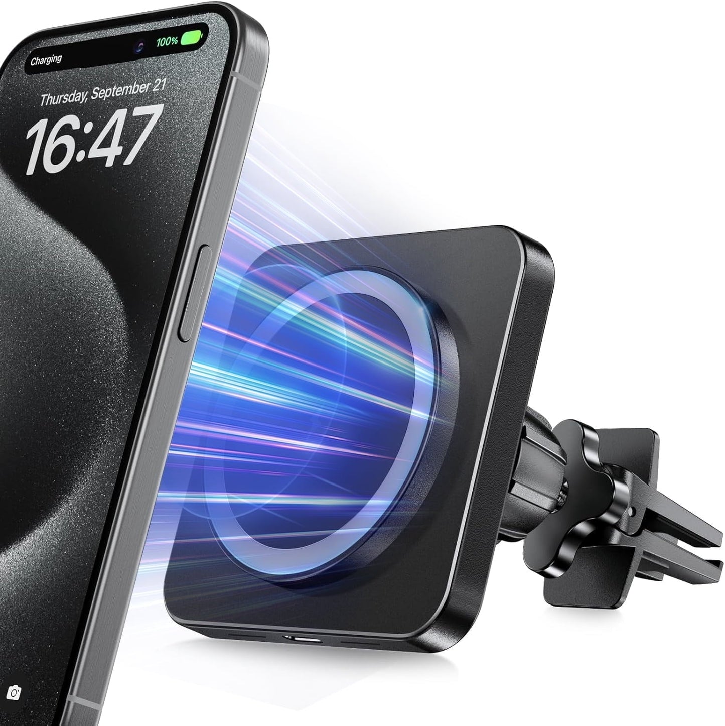 Car Mag-Safe Wireless Charger - Car Mount Fast Charging Air Vent Phone Holder Mount for iPhone 17/16/15/14/13/12 - Black