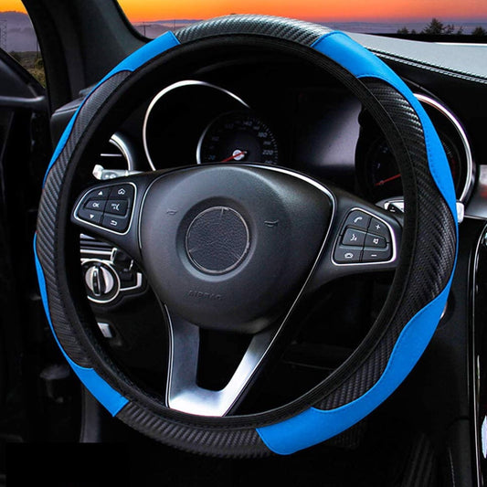 EIMELI Fiber Leather Car Steering Wheel Cover For Round and D Type, Universal 14.5-15.5 in Breathable Anti Slip Auto Steering Wheel Covers for Car Truck SUV, Black Blue