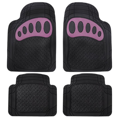 FH Group Trimmable ClimaProof Rubber Floor Mats With Footprint Design Pink/Black – Full Set